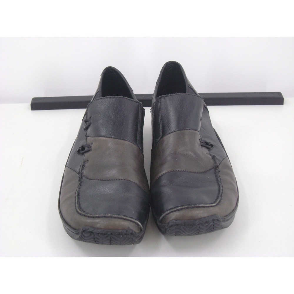 Rieker Antistress Leather Two Tone Colorblock Slip On Loafers Black Grey EU 40